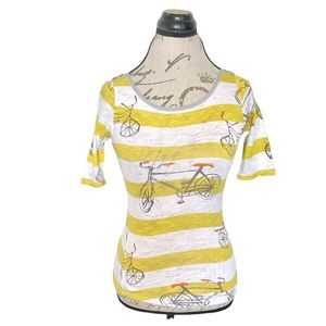 Postcard  Womens Blouse Size XS Yellow Striped Print Button Antropologie Spring